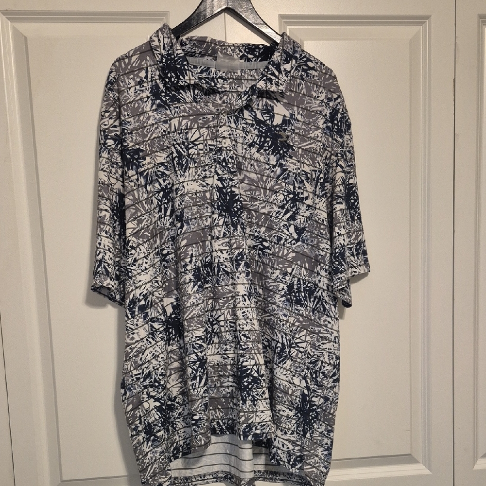 Abstract Print Gray and Blue Top